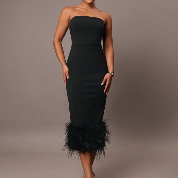 Black Party Women's Tube Top Midi Dress - Picture 1 of 8